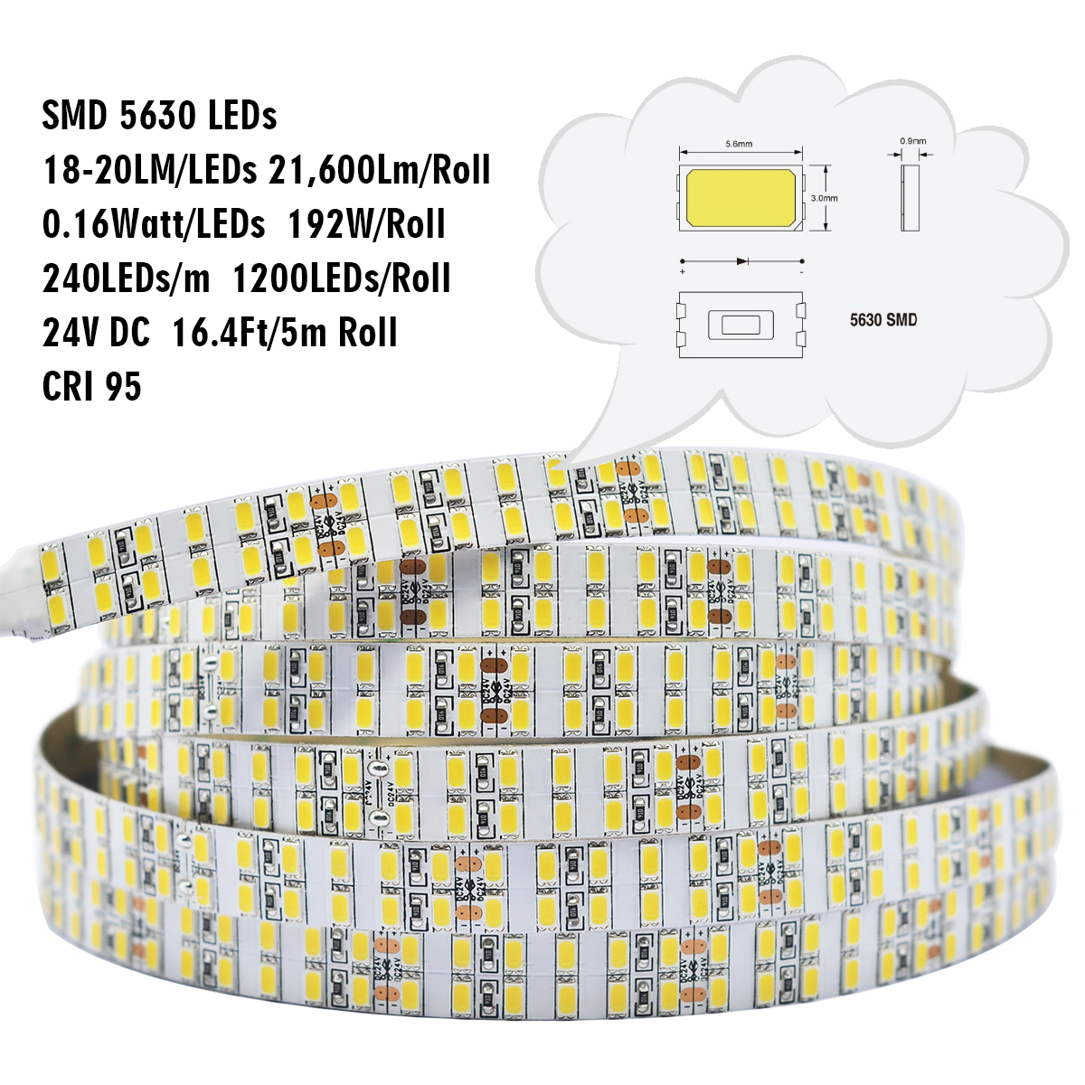 Dual Row Super Bright Series DC24V High CRI 5630SMD 240LEDs/m Flexible LED Strip Lights Dual Row Super Bright Series DC24V High CRI 5630SMD 240LEDs/m Flexible LED Strip Lights